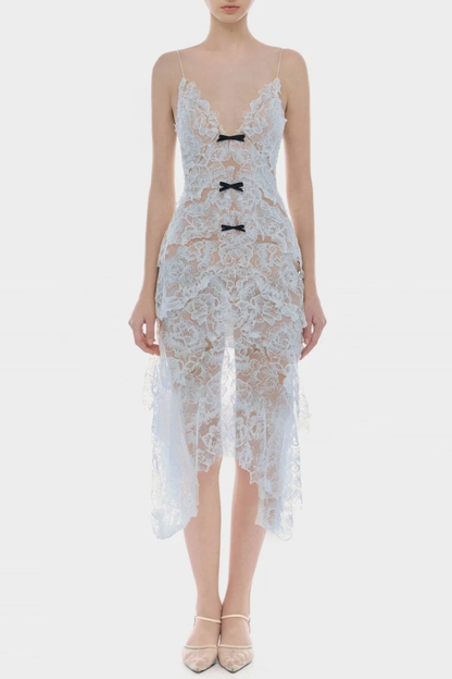 Ichaba Bow Lace Midi Dress - Blue