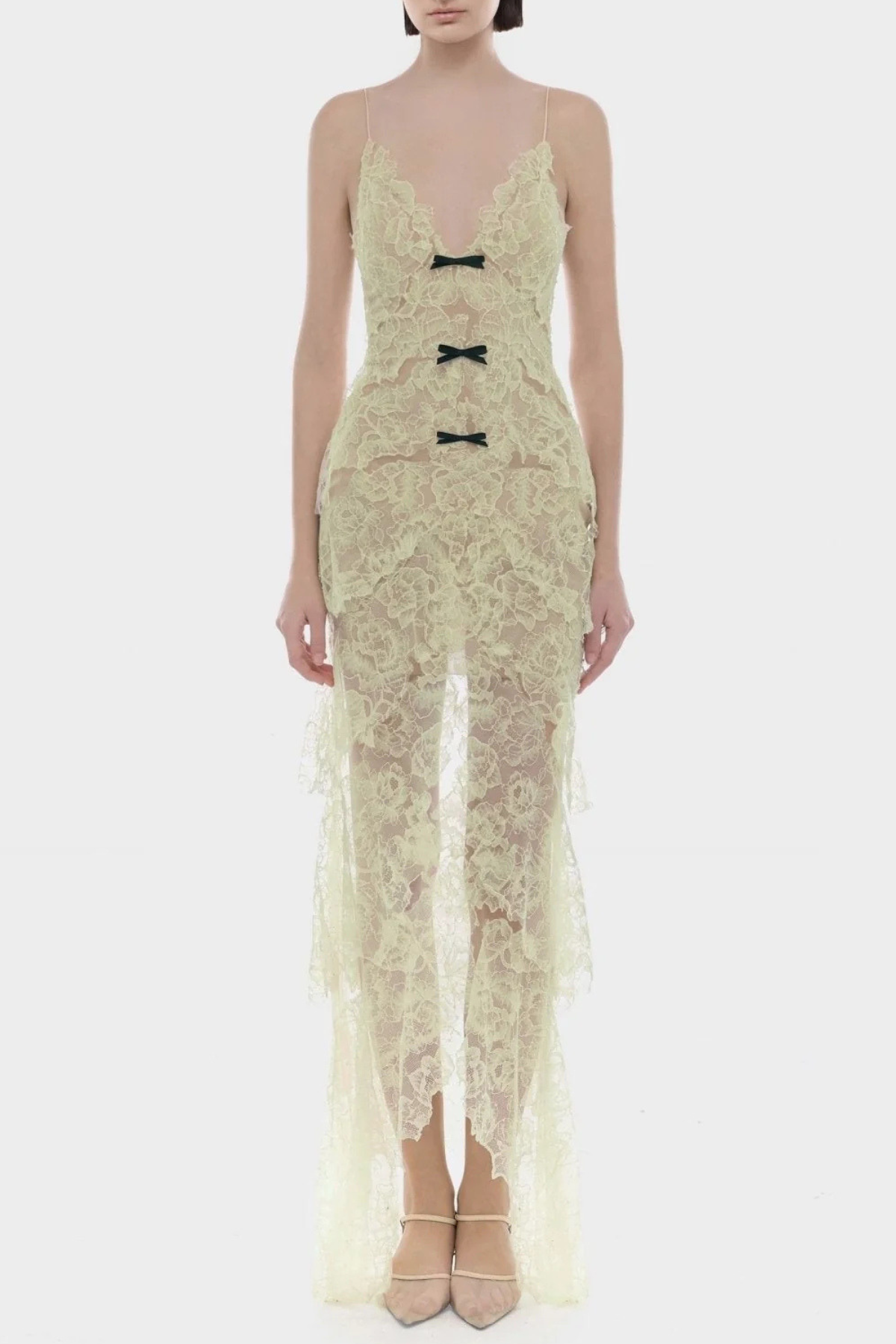 Ichaba Bow Lace Midi Dress - Green