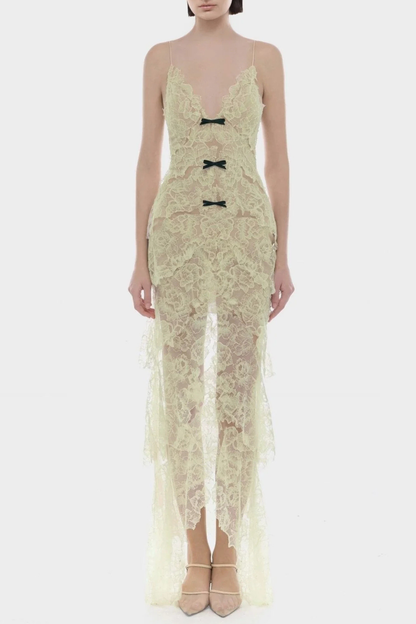 Ichaba Bow Lace Midi Dress - Green
