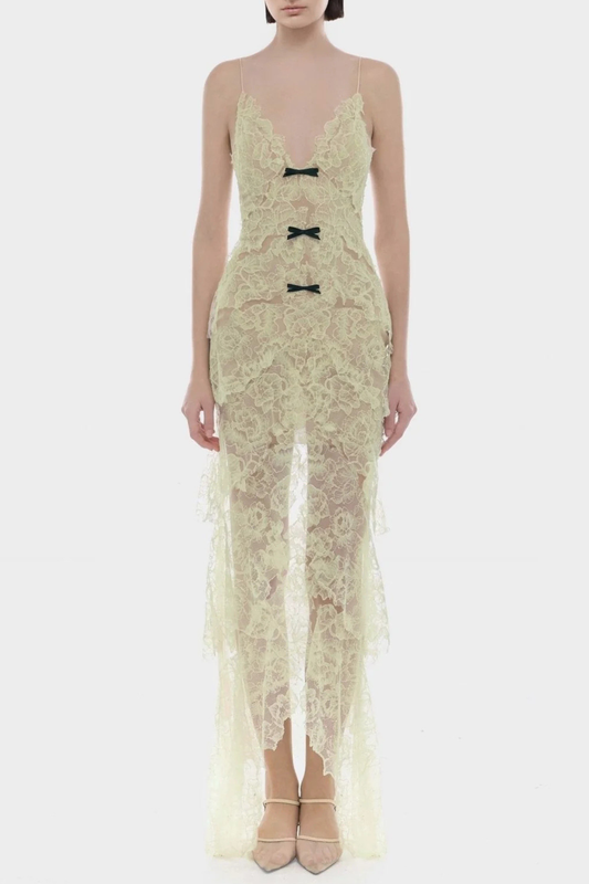 Ichaba Bow Lace Midi Dress - Green