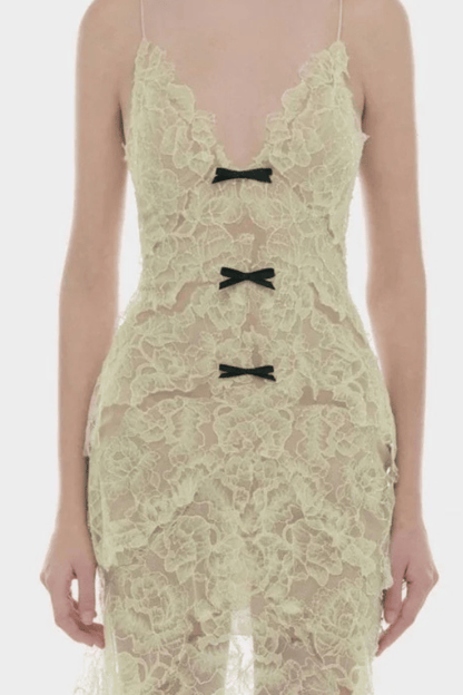 Ichaba Bow Lace Midi Dress - Green