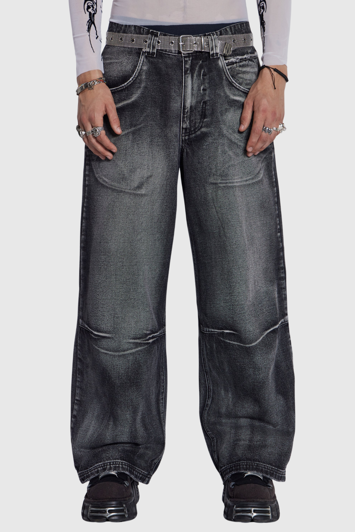 Idao Ethereal Wing Print Jeans - Black