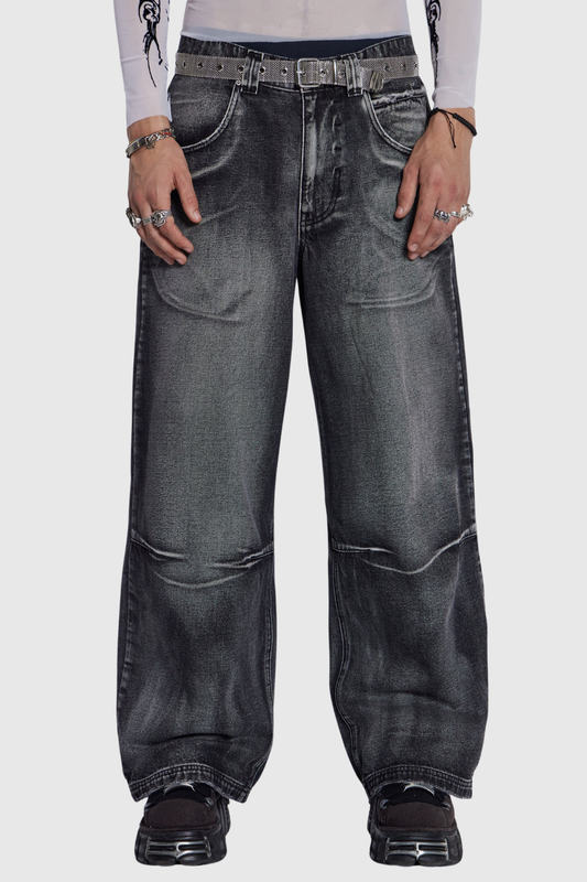 Idao Ethereal Wing Print Jeans - Black