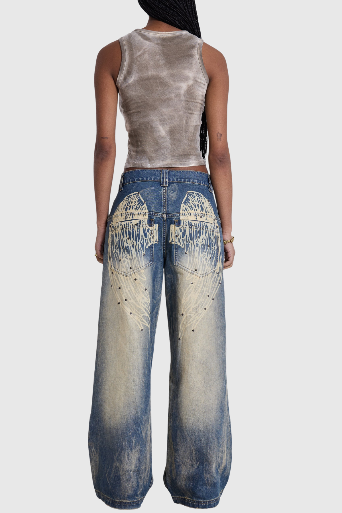 Idao Ethereal Wing Print Jeans - Blue