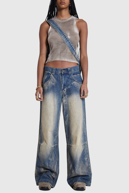 Idao Ethereal Wing Print Jeans - Blue