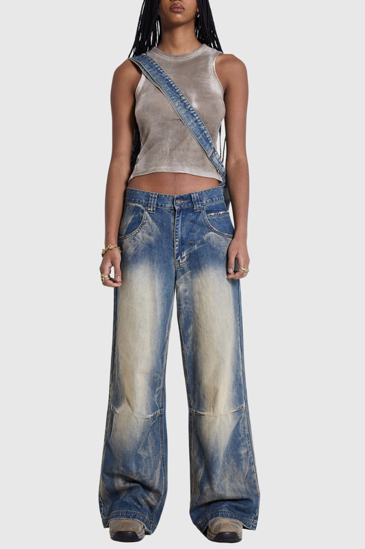 Idao Ethereal Wing Print Jeans - Blue