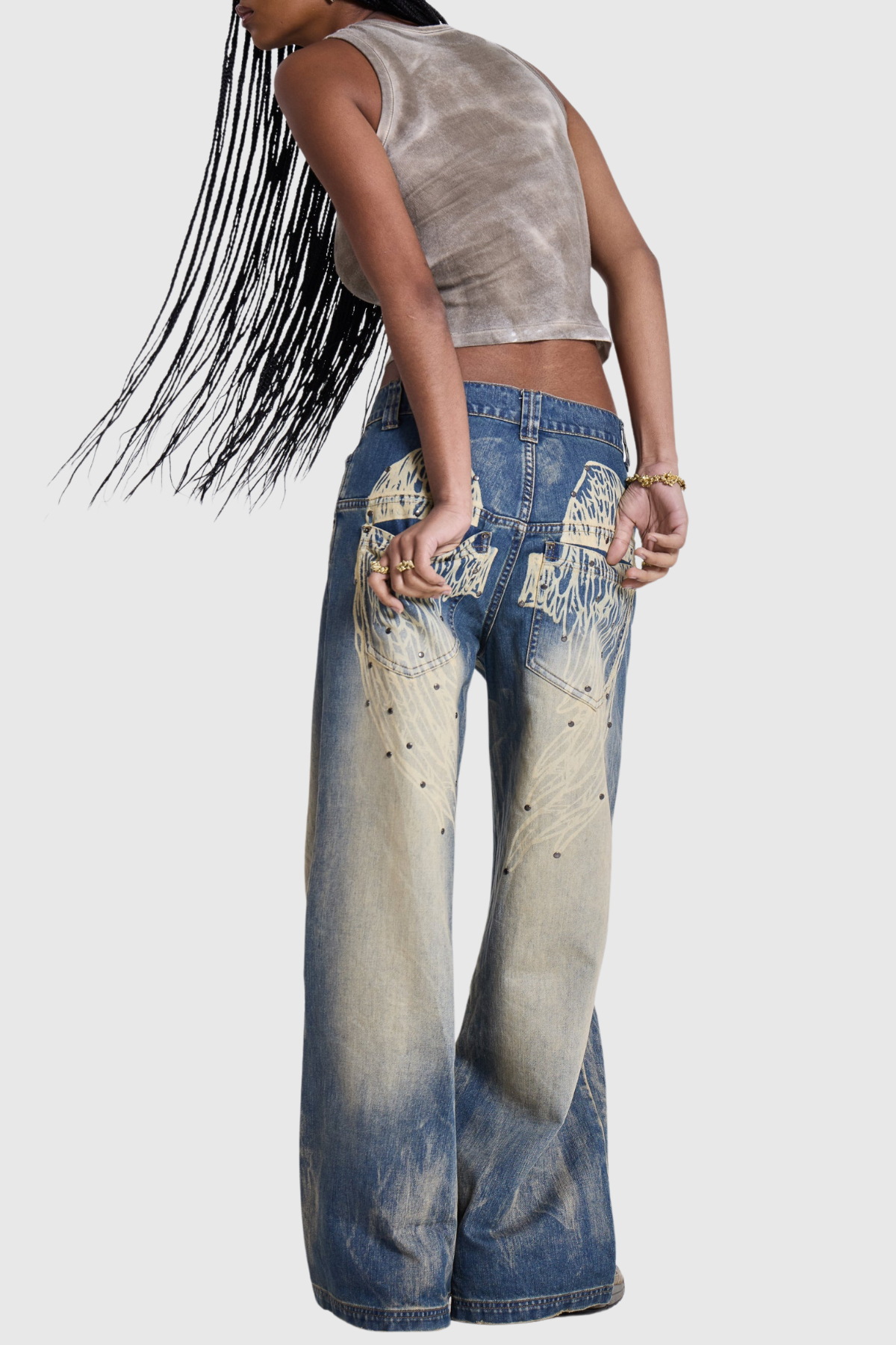 Idao Ethereal Wing Print Jeans - Blue