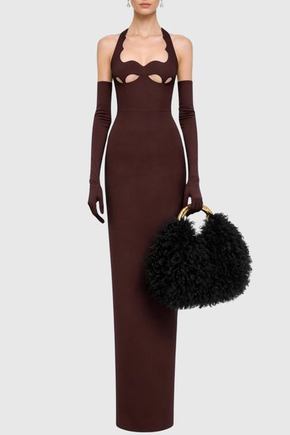 Ifuru Halter Cutout Maxi Bandage Dress - Brown