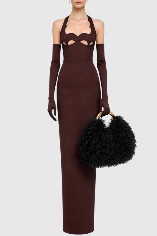 Ifuru Halter Cutout Maxi Bandage Dress - Brown