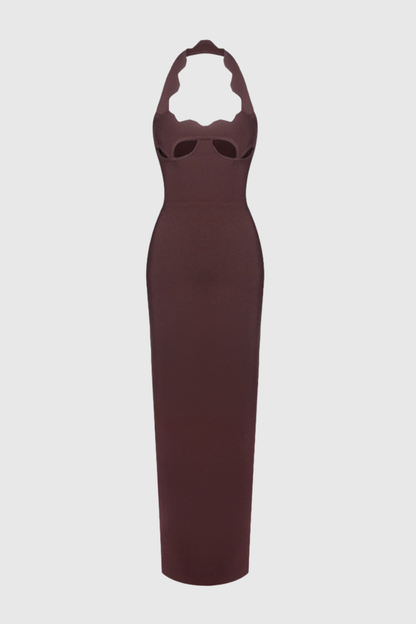 Ifuru Halter Cutout Maxi Bandage Dress - Brown