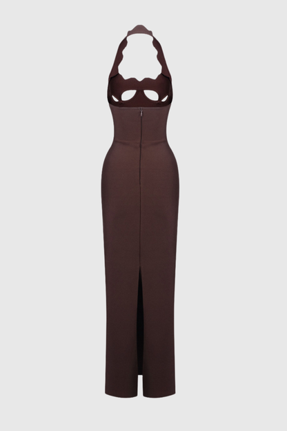 Ifuru Halter Cutout Maxi Bandage Dress - Brown