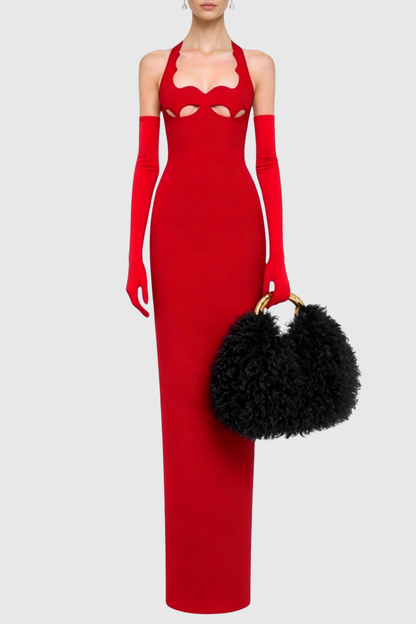 Ifuru Halter Cutout Maxi Bandage Dress - Red