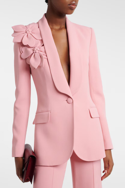 Igoria Floral Appliqué Blazer & Pants Set - Pink