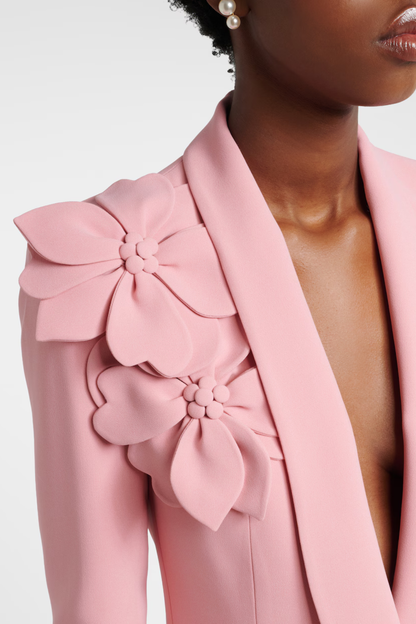 Igoria Floral Appliqué Blazer & Pants Set - Pink