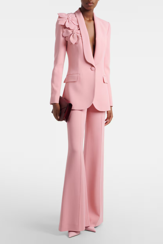 Igoria Floral Appliqué Blazer & Pants Set - Pink