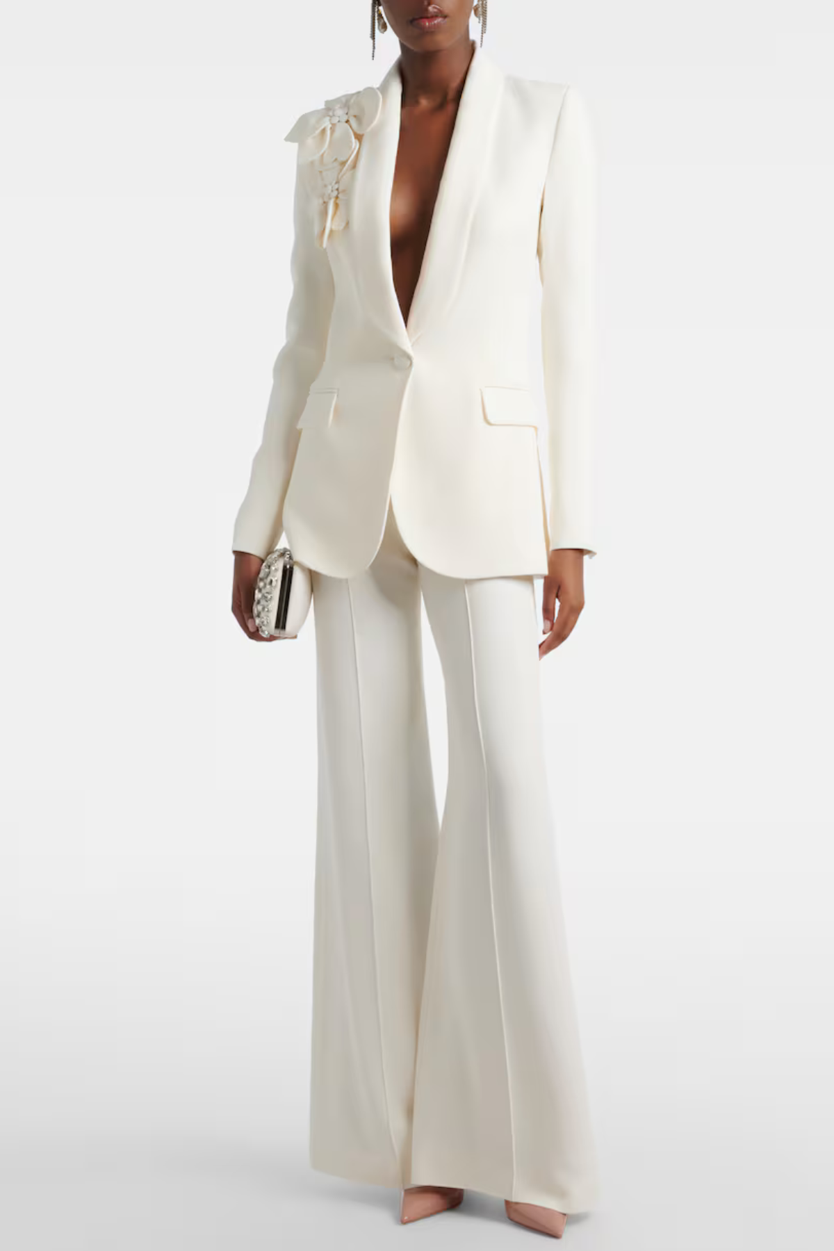 Igoria Floral Appliqué Blazer & Pants Set - White