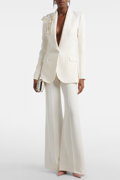 Igoria Floral Appliqué Blazer & Pants Set - White