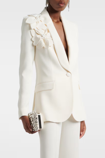 Igoria Floral Appliqué Blazer & Pants Set - White
