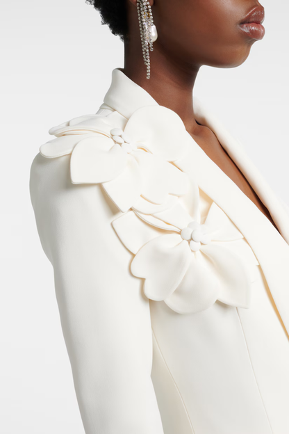 Igoria Floral Appliqué Blazer & Pants Set - White