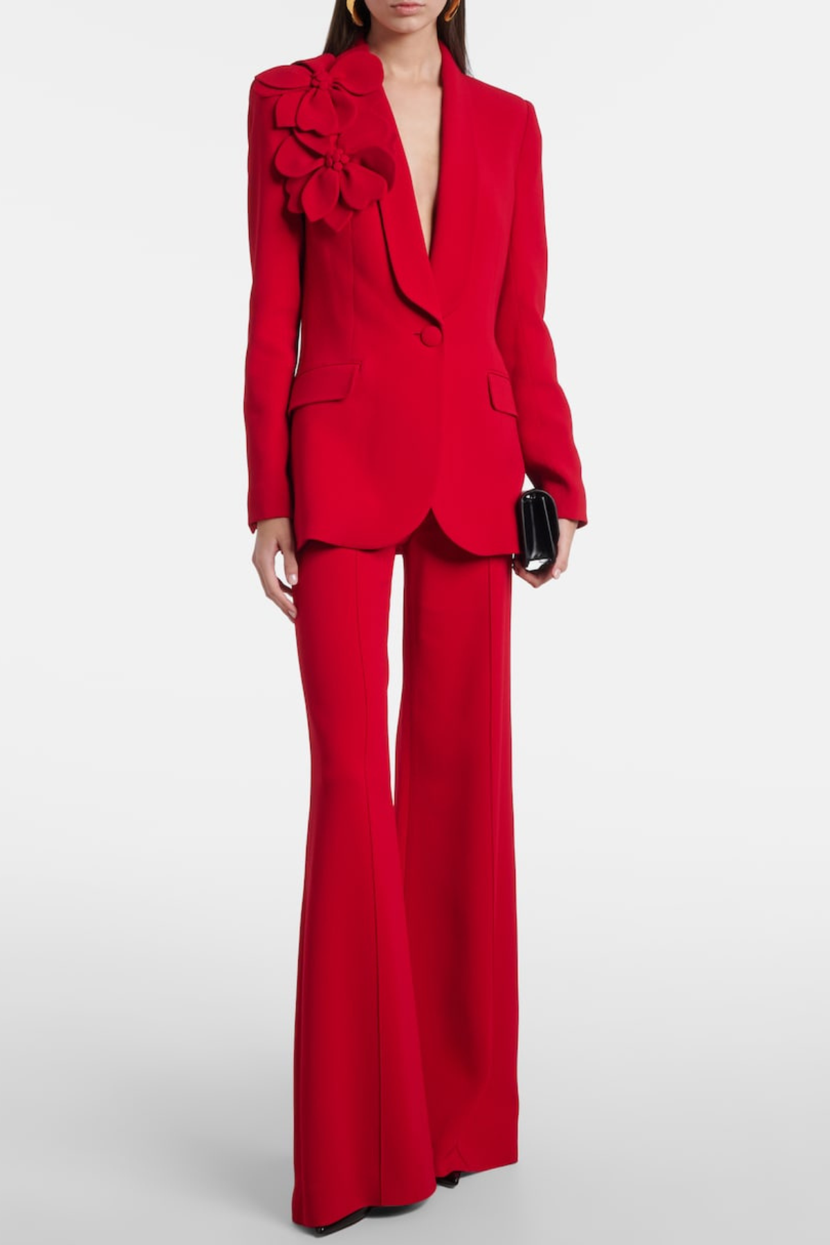 Igoria Floral Appliqué Blazer & Pants Set - Red