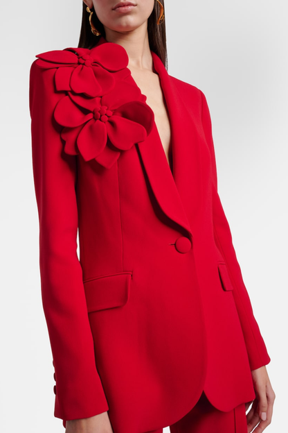 Igoria Floral Appliqué Blazer & Pants Set - Red