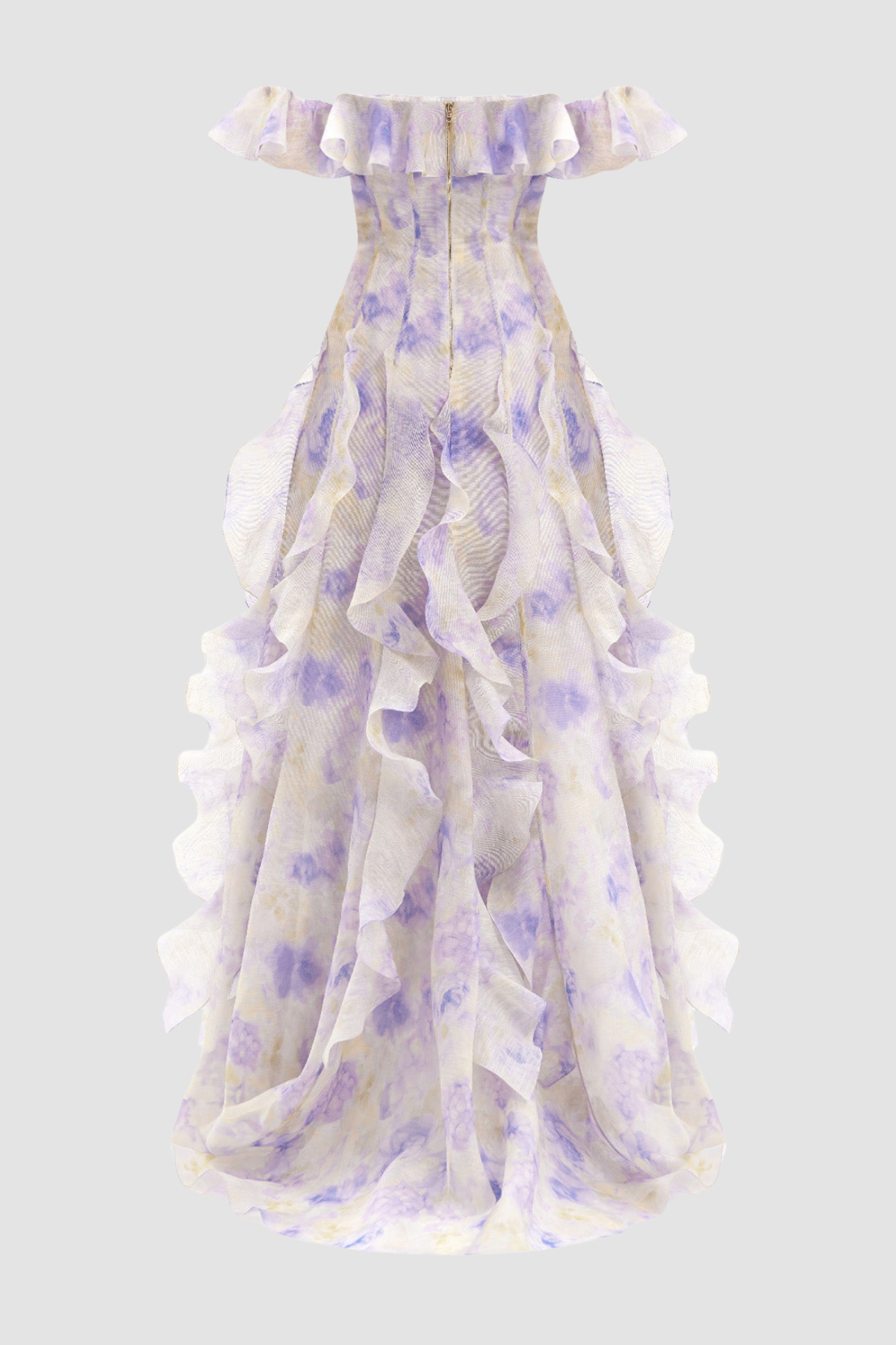 Ilex Floral Off Shoulder Ruffle Maxi Dress - Blue
