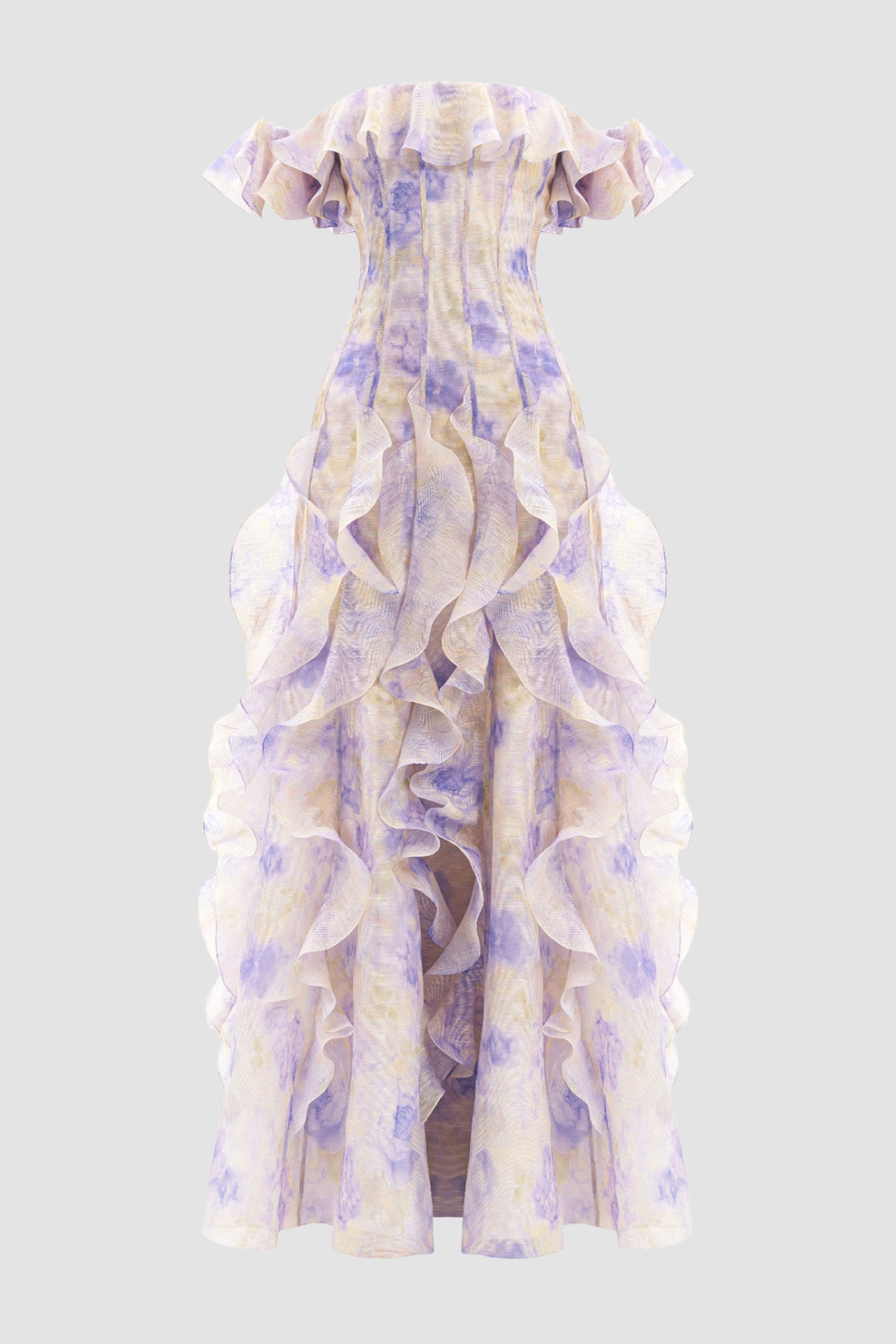 Ilex Floral Off Shoulder Ruffle Maxi Dress - Blue