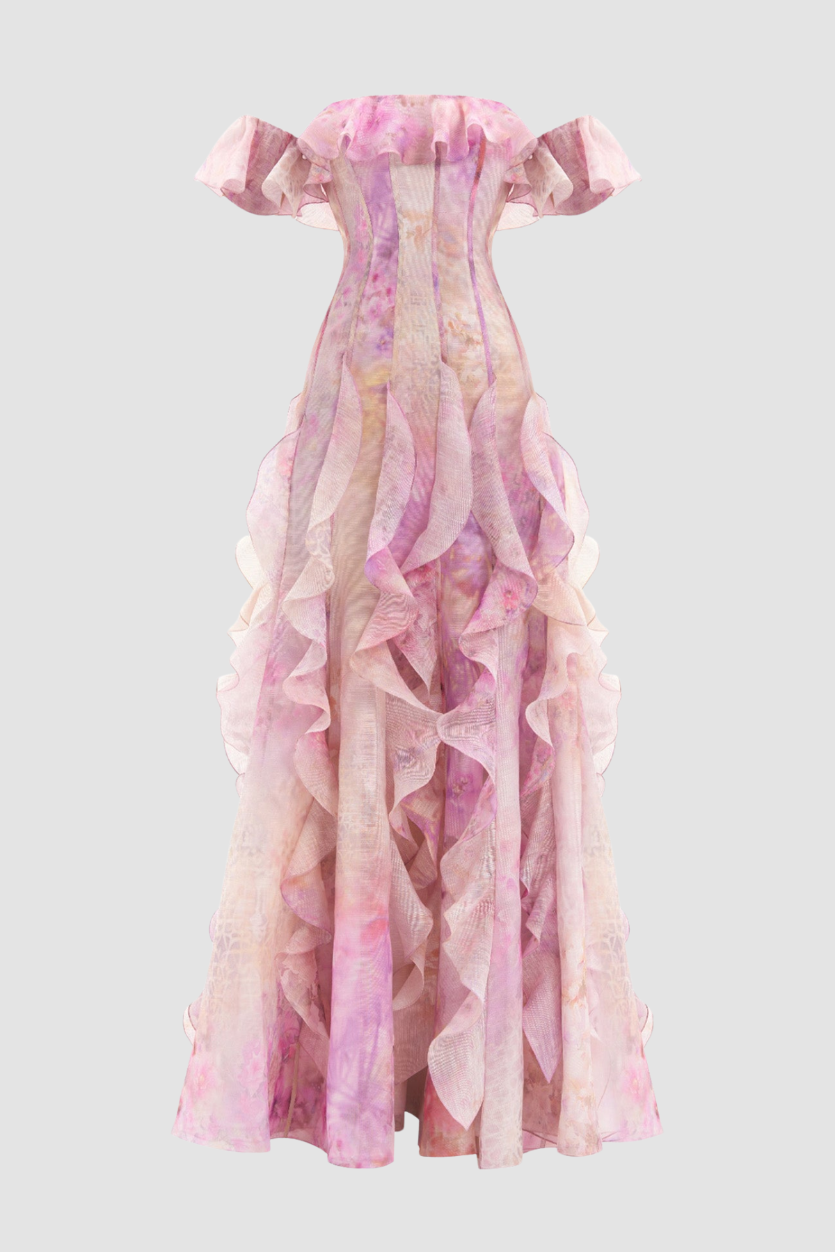Ilex Floral Off Shoulder Ruffle Maxi Dress - Pink