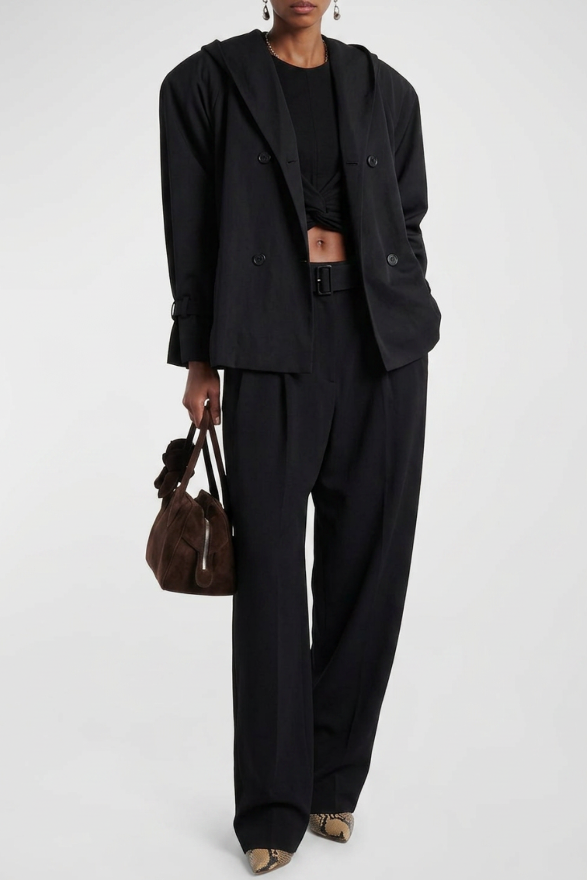 Ilsafa Hooded Bubble Belted Jacket - Black