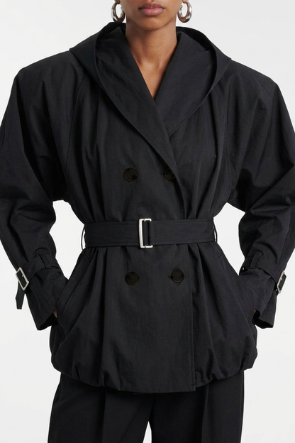 Ilsafa Hooded Bubble Belted Jacket - Black