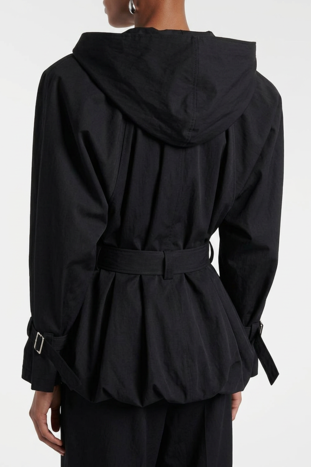 Ilsafa Hooded Bubble Belted Jacket - Black