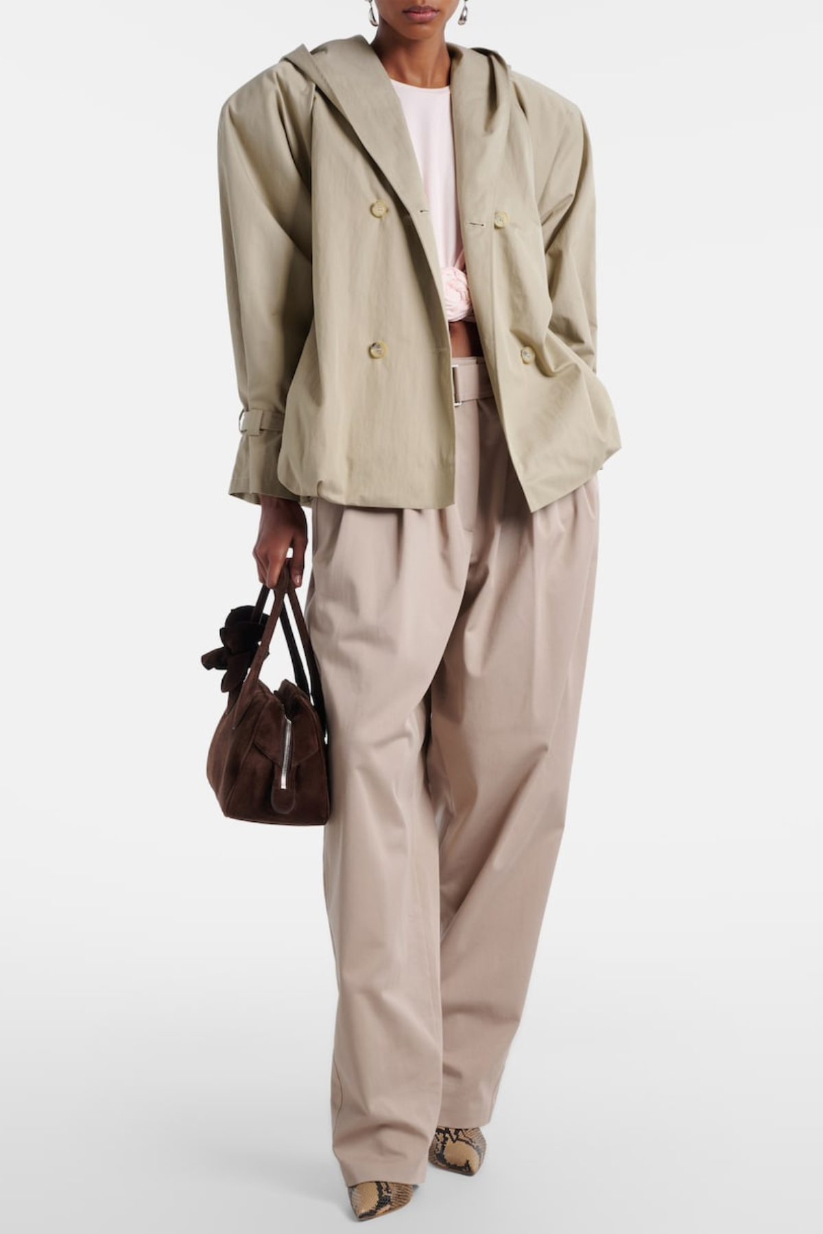 Ilsafa Hooded Bubble Belted Jacket - Khaki