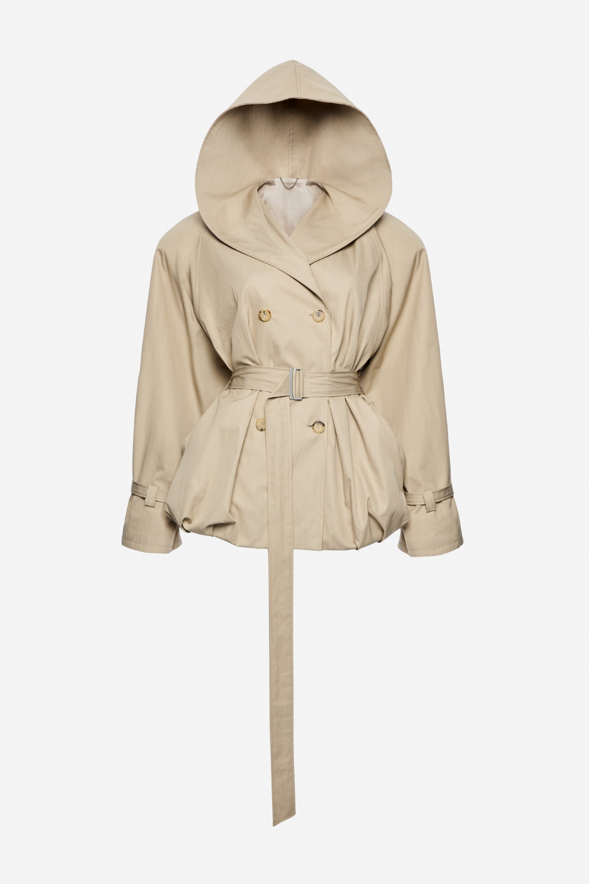 Ilsafa Hooded Bubble Belted Jacket - Khaki