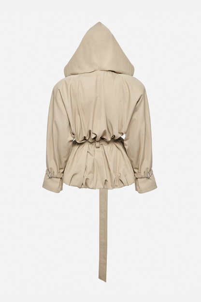 Ilsafa Hooded Bubble Belted Jacket - Khaki