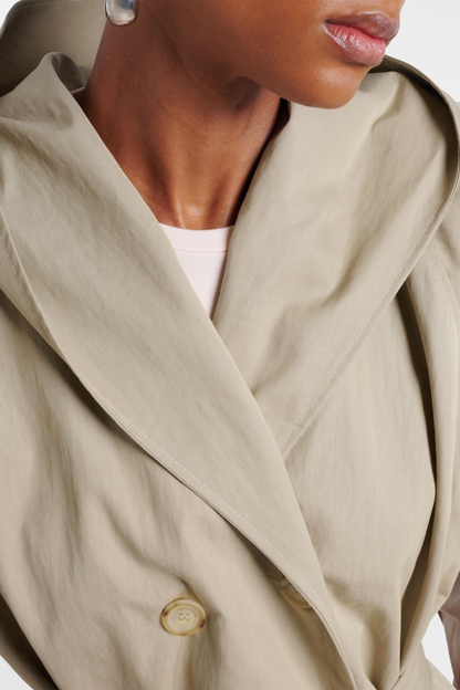 Ilsafa Hooded Bubble Belted Jacket - Khaki
