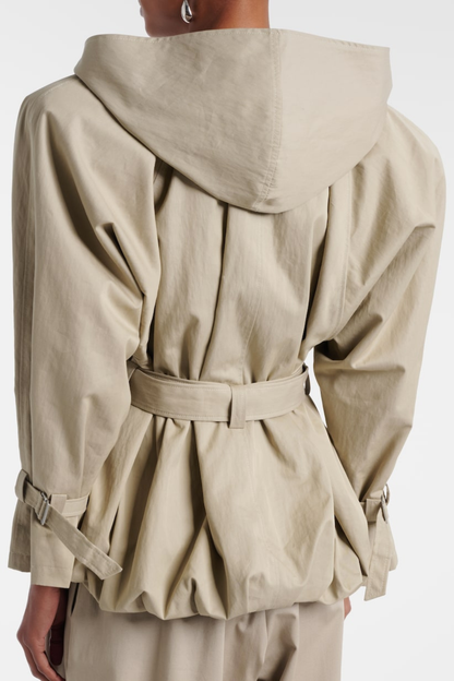 Ilsafa Hooded Bubble Belted Jacket - Khaki