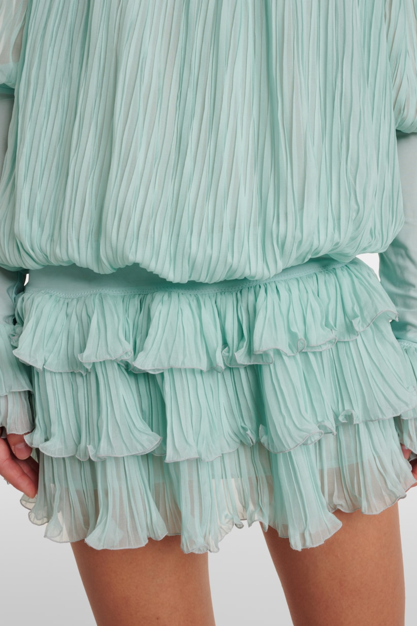 Inaki Halter Pleated Ruffle Mini Dress - Blue