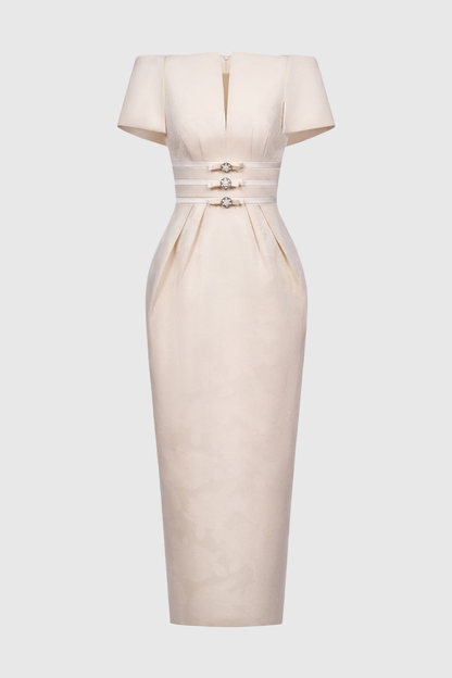 Inigra Bowknot Bleted Embellished Midi Dress