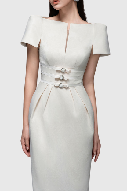 Inigra Bowknot Bleted Embellished Midi Dress