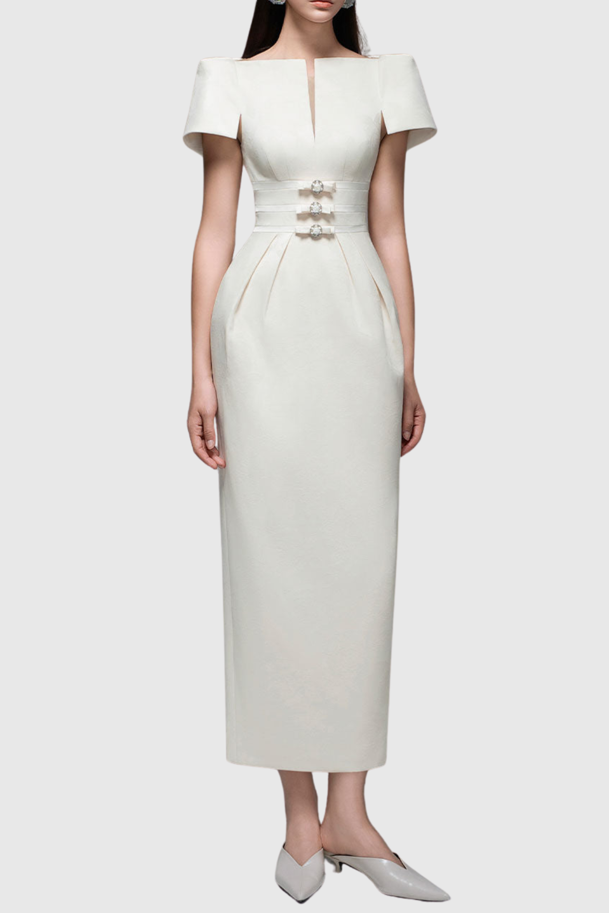 Inigra Bowknot Bleted Embellished Midi Dress