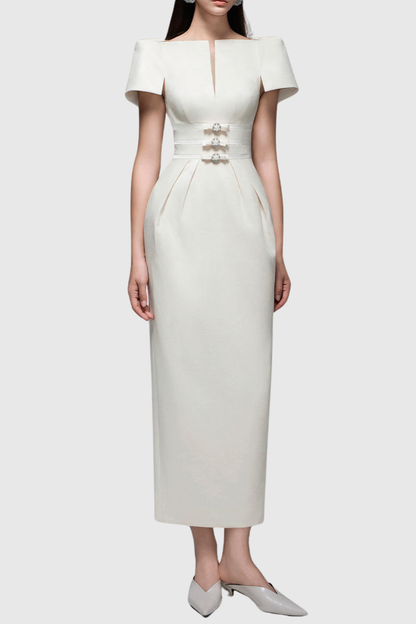 Inigra Bowknot Bleted Embellished Midi Dress