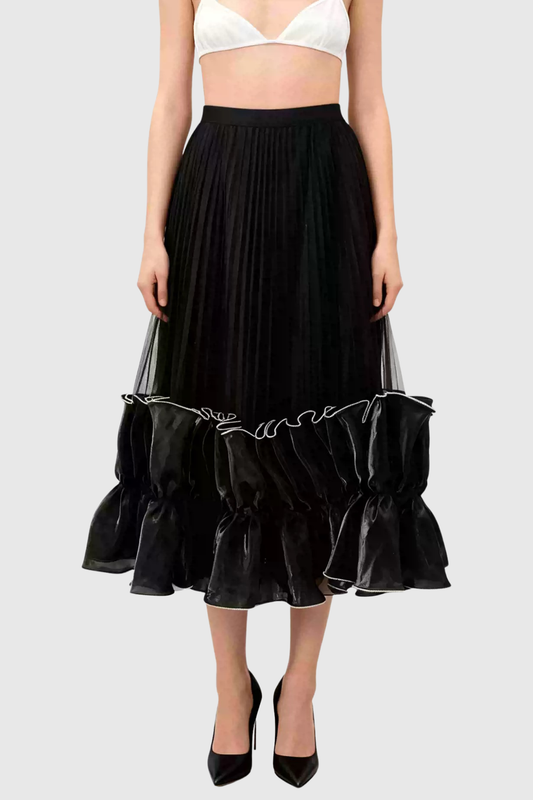 Inya Ruffle Pleated Maxi Skirt - Black
