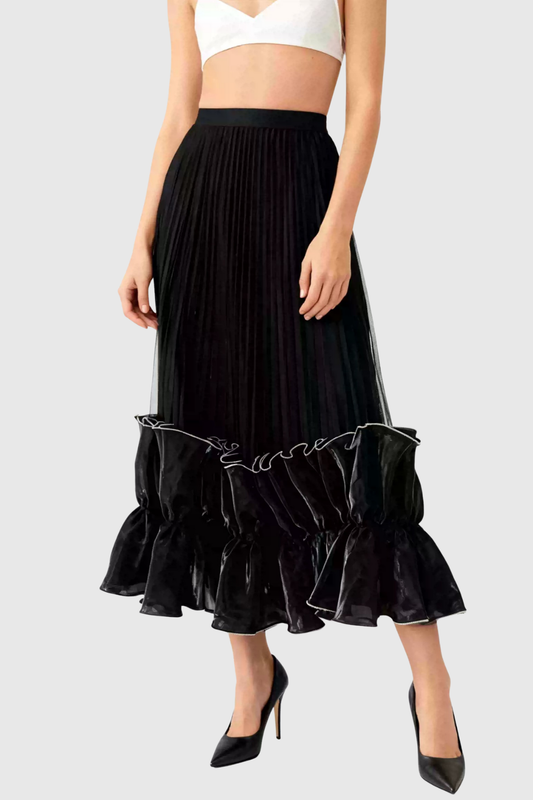 Inya Ruffle Pleated Maxi Skirt - Black