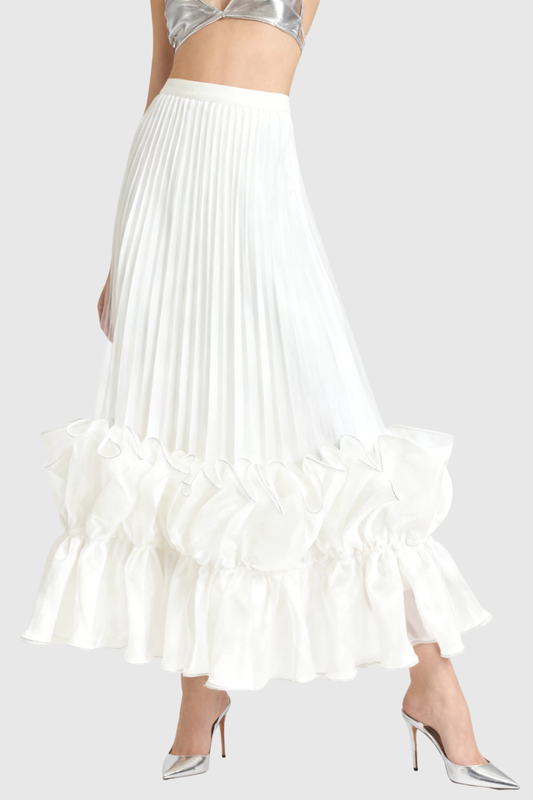 Inya Ruffle Pleated Maxi Skirt - White