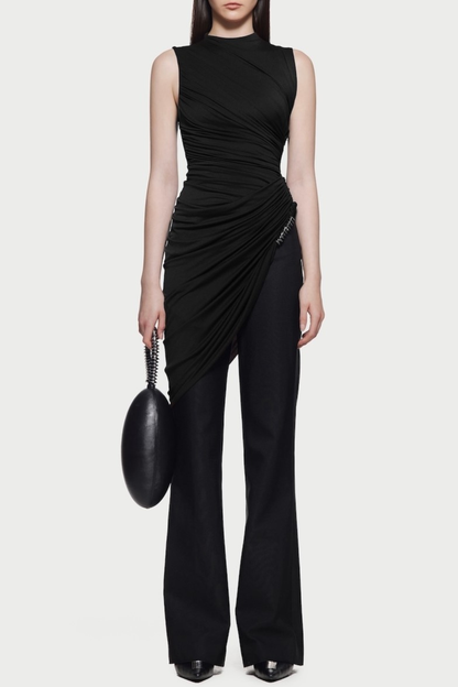Irma Asymmetric Ruched Top - Black