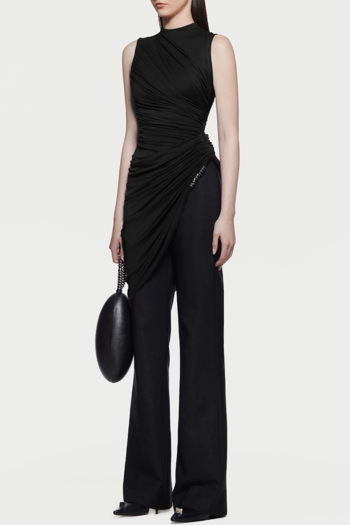 Irma Asymmetric Ruched Top - Black