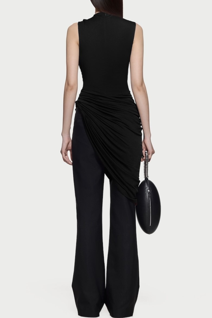 Irma Asymmetric Ruched Top - Black