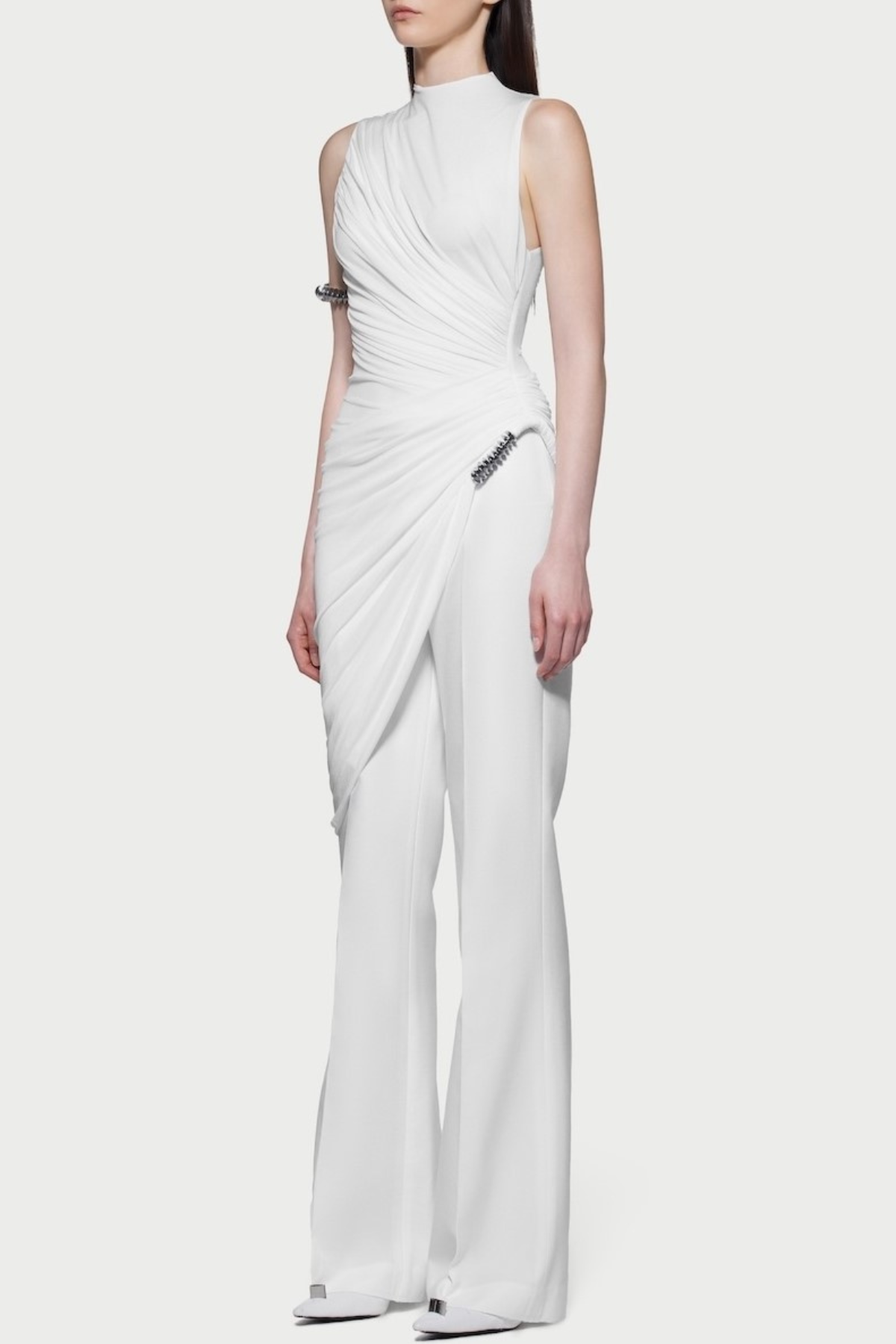 Irma Asymmetric Ruched Top - White