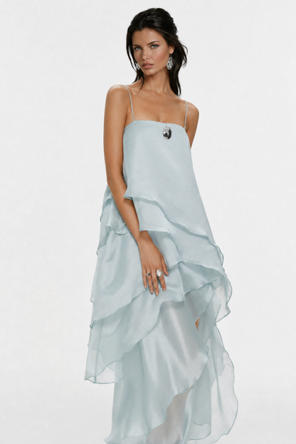 Isabeau Asymmetric Layer Maxi Dress - Blue