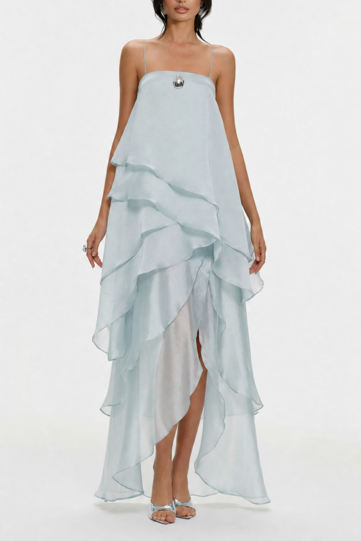 Isabeau Asymmetric Layer Maxi Dress - Blue